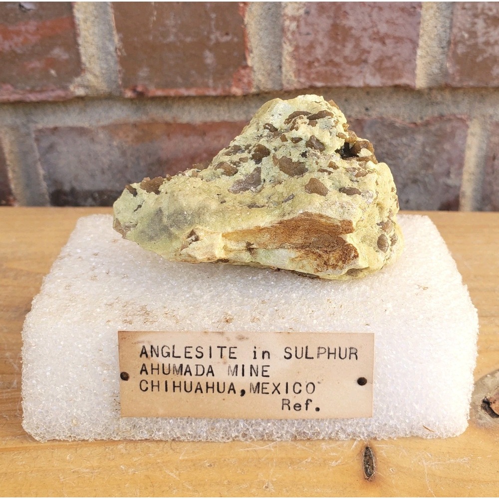 Anglesite in Sulphur Mineral, Ahumada Mine, Mexico 110g Estate Specimen
